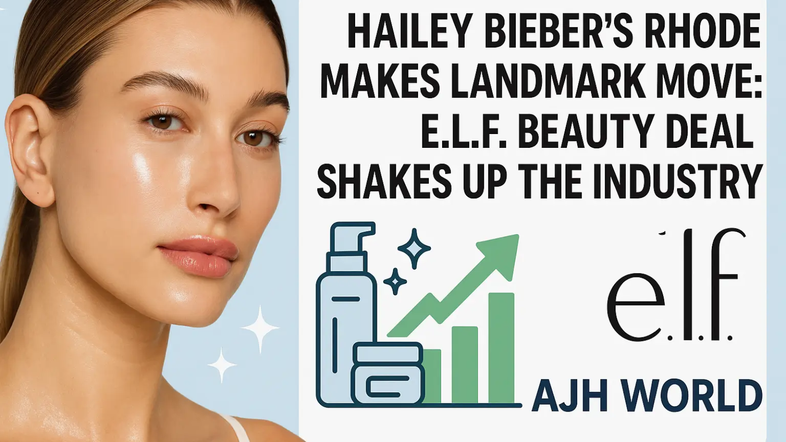 Banner For Blog Post On Hailey Biebers Rhode And E.l.f. Beauty Deal Showing Brand Synergy Ajh World