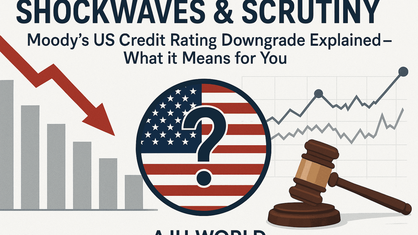 Banner For Us Credit Rating Downgrade Article With Economic Symbols And American Flag Ajh World