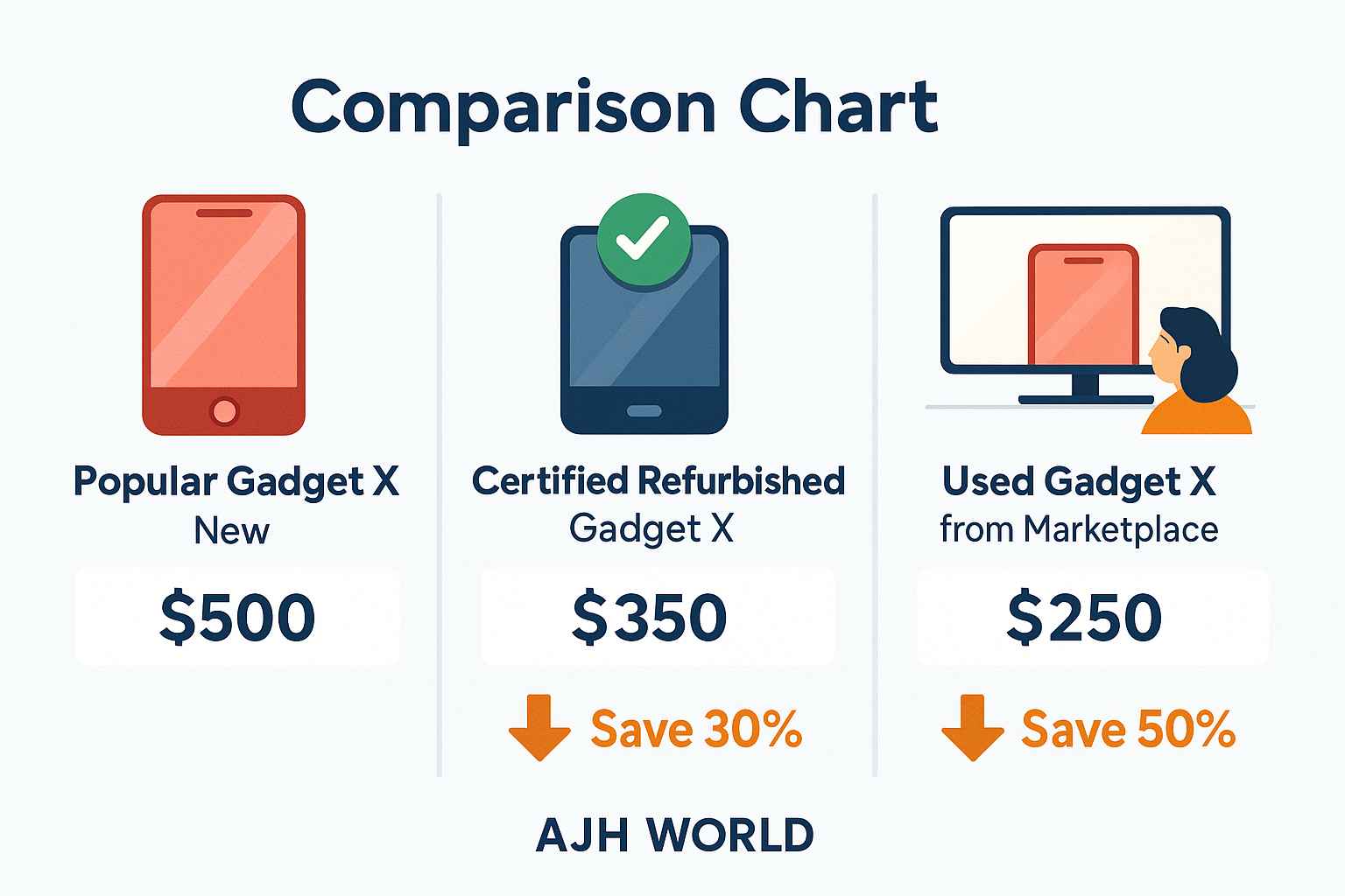 Chart Comparing Costs Of New Vs. Refurbished Vs. Used Items To Save Money Fast Ajh World