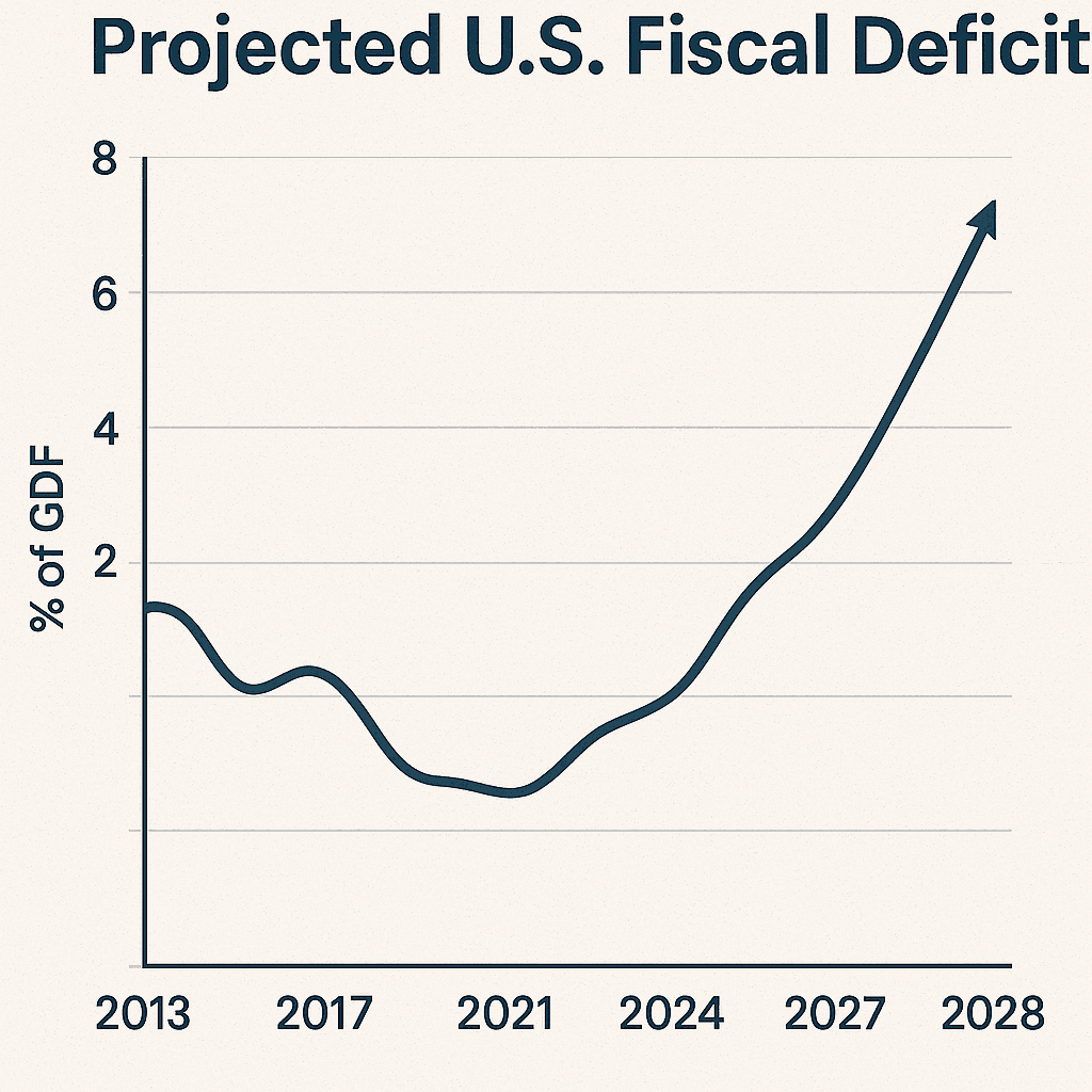 Projected Us Fiscal Deficit Chart Illustrating A Cause For Us Credit Rating Downgrade Concerns Ajh World