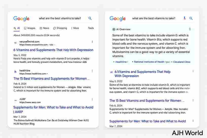 Google AI Mode in Search in India, featuring AI and search symbols AJH World