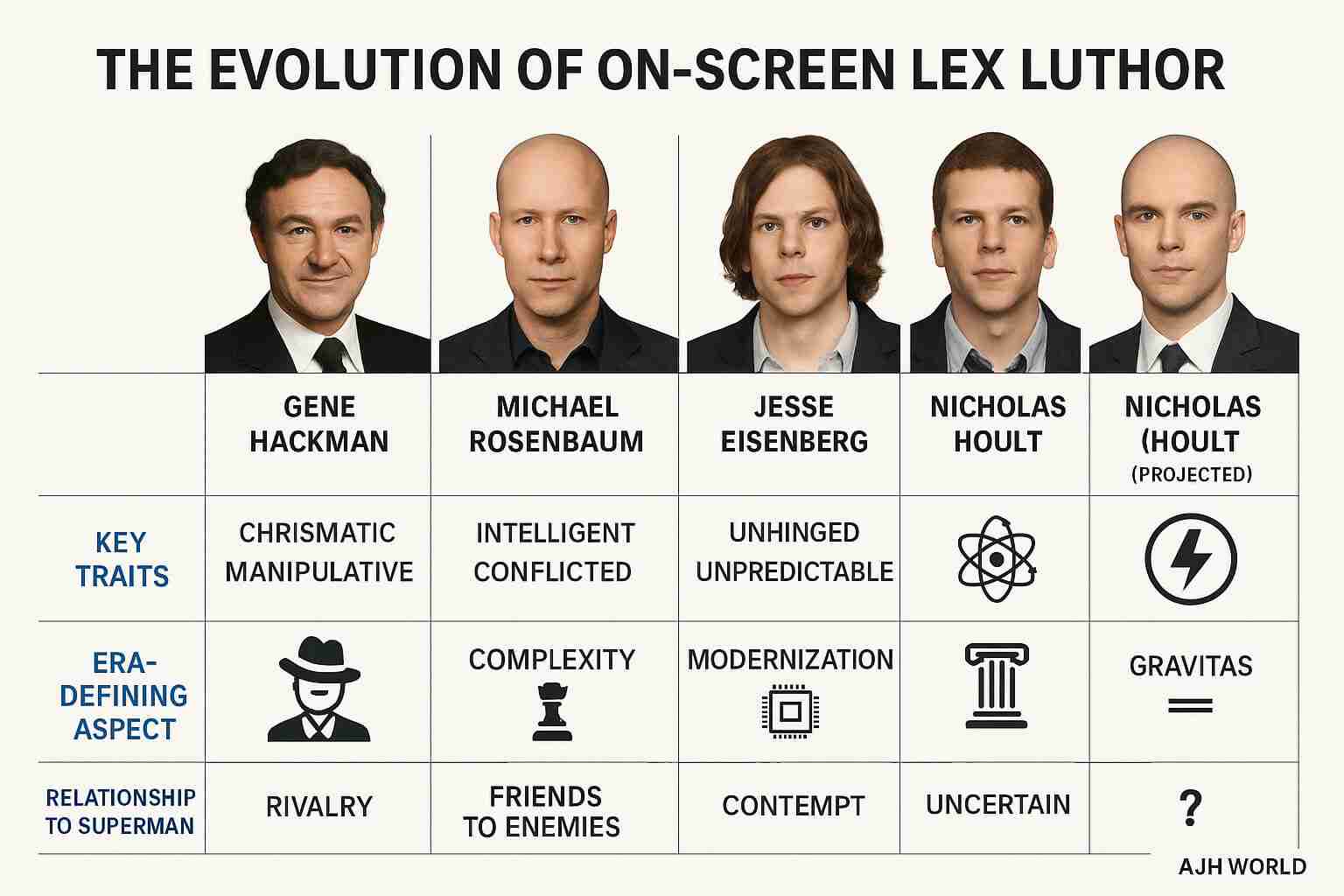Lex Luthor, culminating in the Nicholas Hoult Lex Luthor DCU version AJH World