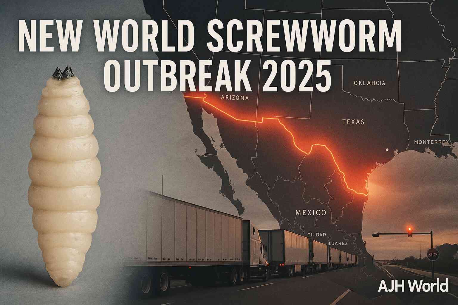 The developing New World Screwworm Outbreak 2025, showing the parasite and its impact at the U.S.-Mexico border AJH World