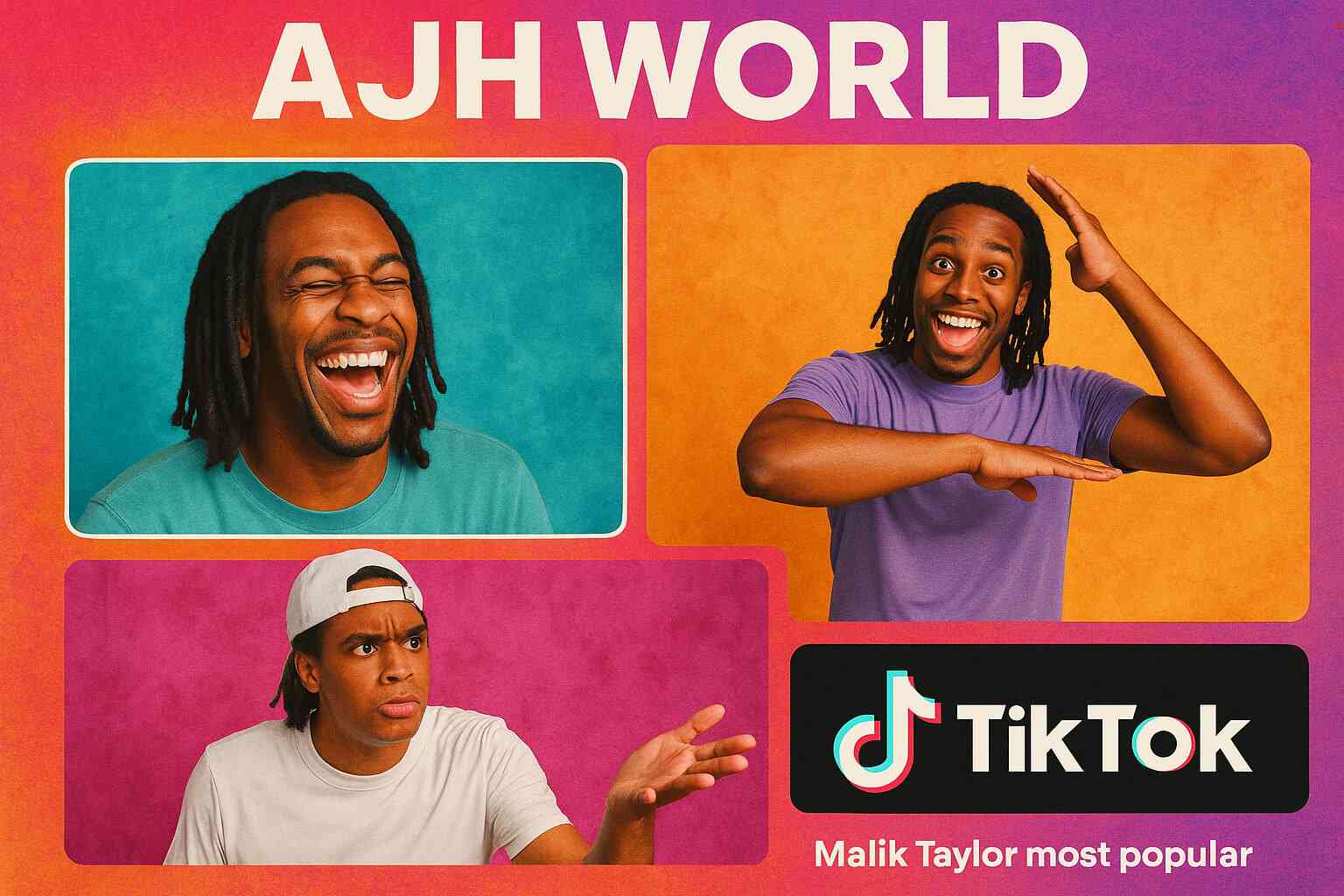 Collage Of Popular Moments From The Malik Taylor TikTok Account Showing His Energetic And Comedic Content Style